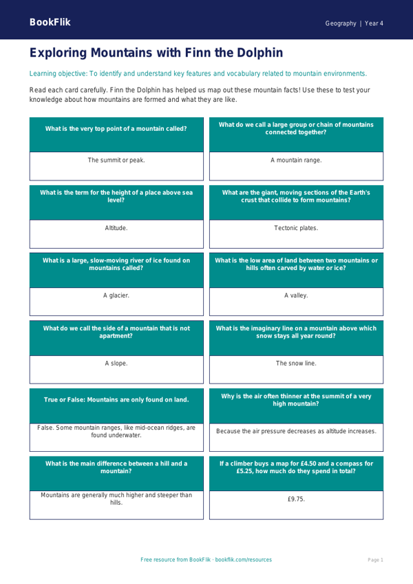 Geography mountains flashcards grade 3 core worksheet preview — Geography Mountains