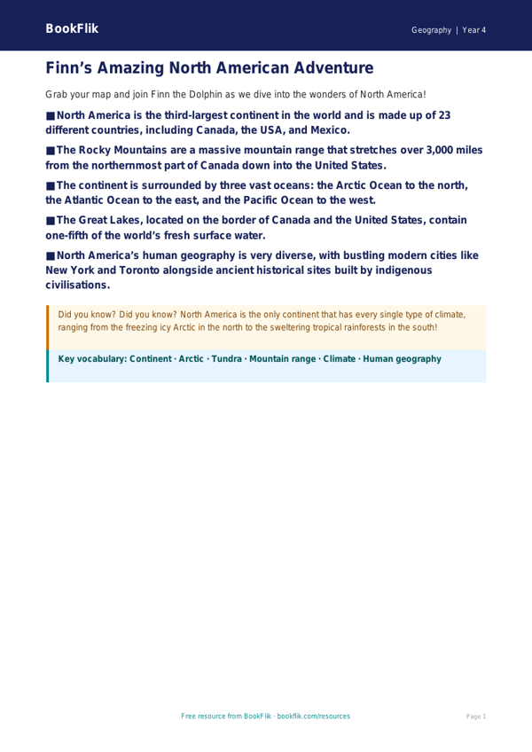Free North America Poster | Grade 3 | Geography | BookFlik worksheet preview — Geography North America