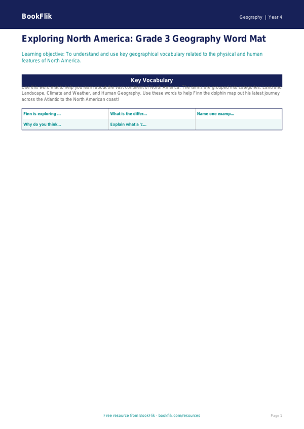 Geography north america word mat grade 3 core worksheet preview — Geography North America