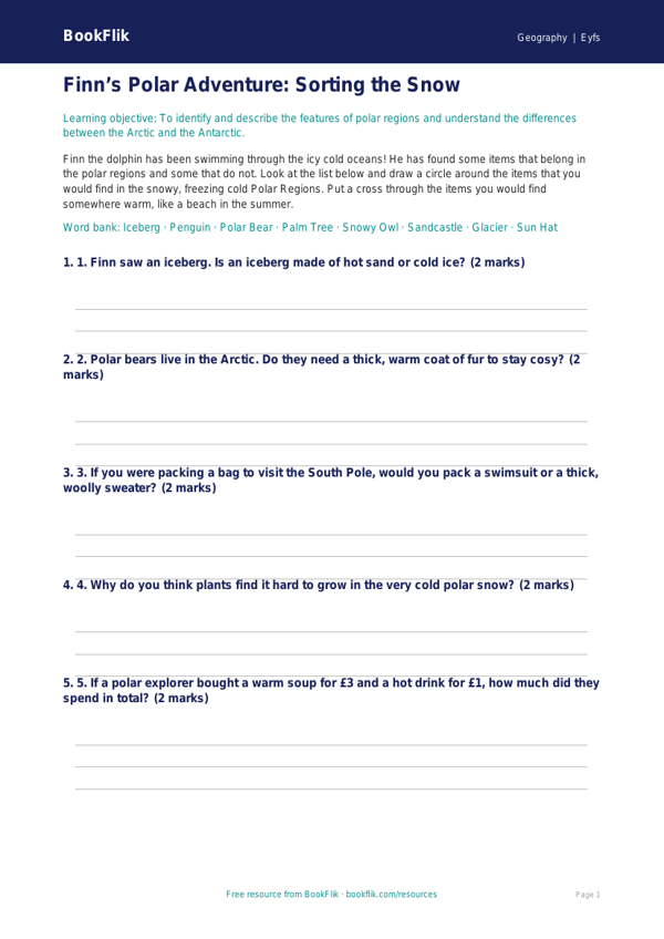 Free Polar Regions Activity Sheet | Pre-K | Geography | BookFlik worksheet preview — Geography Polar Regions