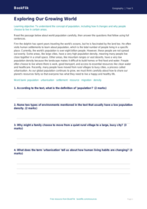 Free Population Comprehension | Grade 4 | Geography | BookFlik