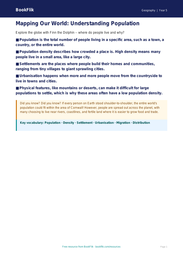 Free Population Poster | Grade 4 | Geography | BookFlik worksheet preview — Geography Population