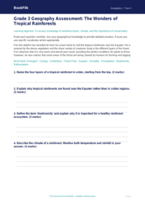 Free Rainforests Assessment | Grade 3 | Geography | BookFlik