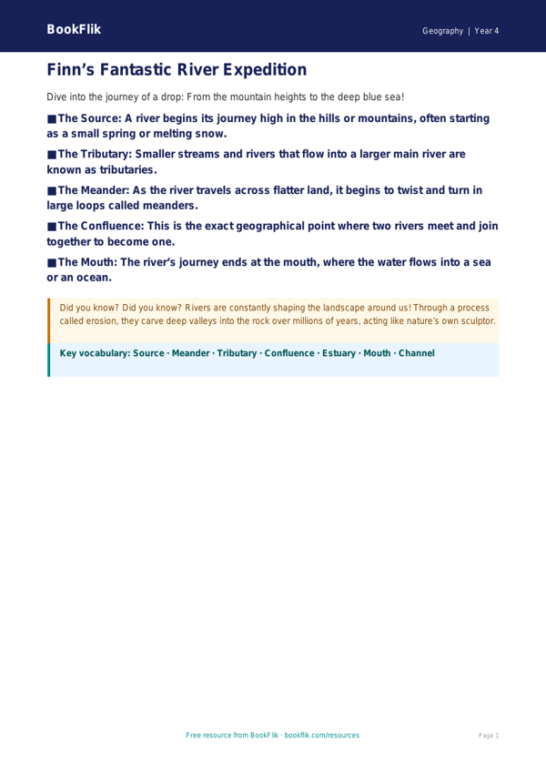 Free Rivers Poster | Grade 3 | Geography | BookFlik worksheet preview — Geography Rivers