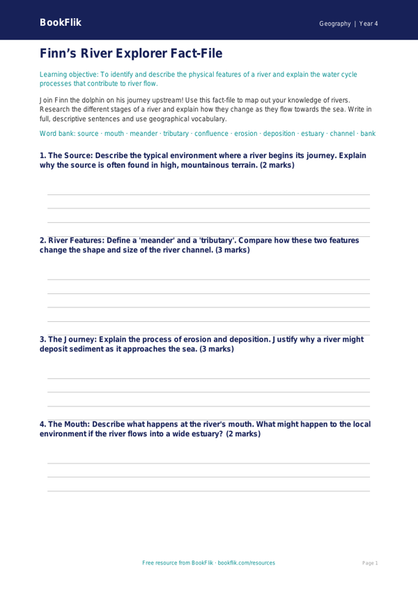 Free Rivers Template | Grade 3 | Geography | BookFlik worksheet preview — Geography Rivers
