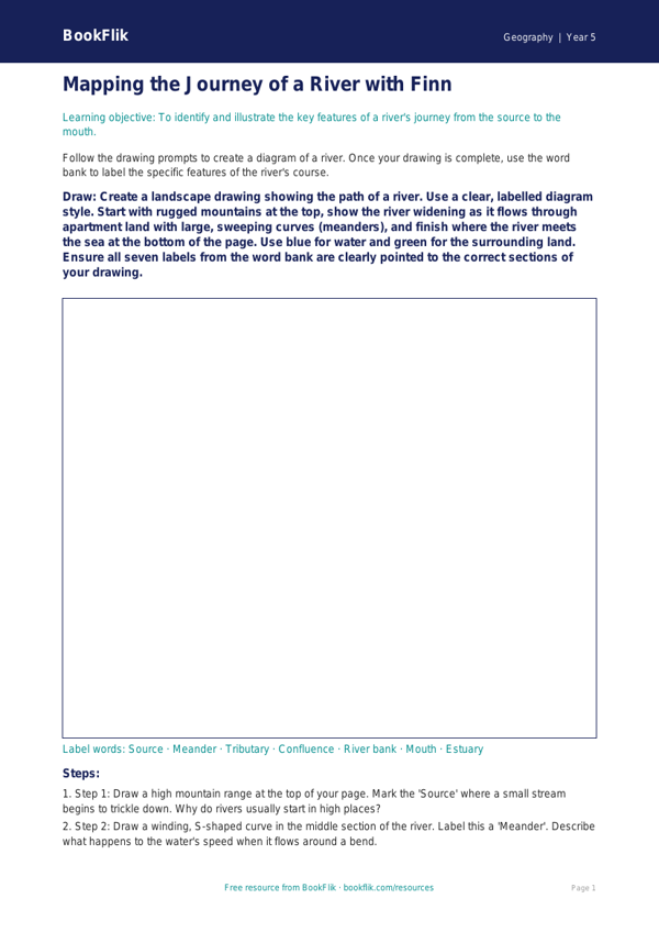 Free Rivers Drawing Sheet | Grade 4 | Geography | BookFlik worksheet preview — Geography Rivers
