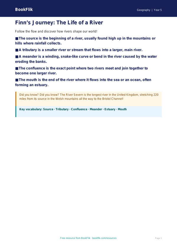 Free Rivers Poster | Grade 4 | Geography | BookFlik worksheet preview — Geography Rivers