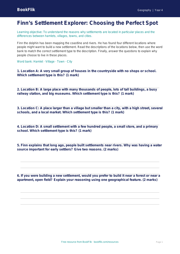 Geography settlements activity sheet grade 3 core worksheet preview — Geography Settlements