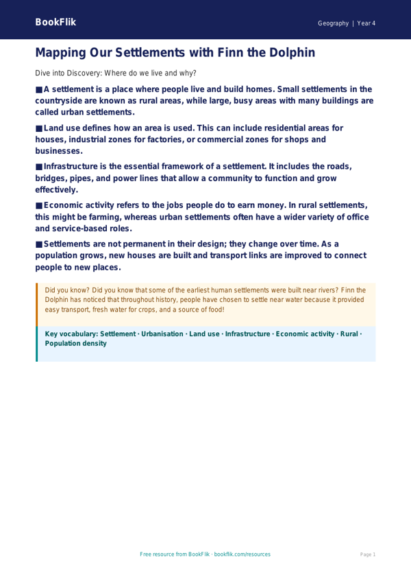 Free Settlements Poster | Grade 3 | Geography | BookFlik worksheet preview — Geography Settlements