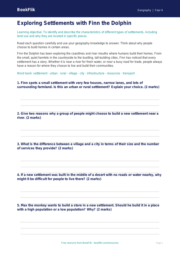 Geography settlements worksheet grade 3 core worksheet preview — Geography Settlements