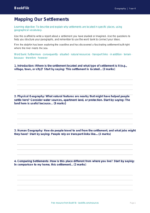 Geography settlements writing frame grade 3 core