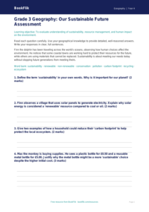 Free Sustainability Assessment | Grade 3 | Geography | BookFlik