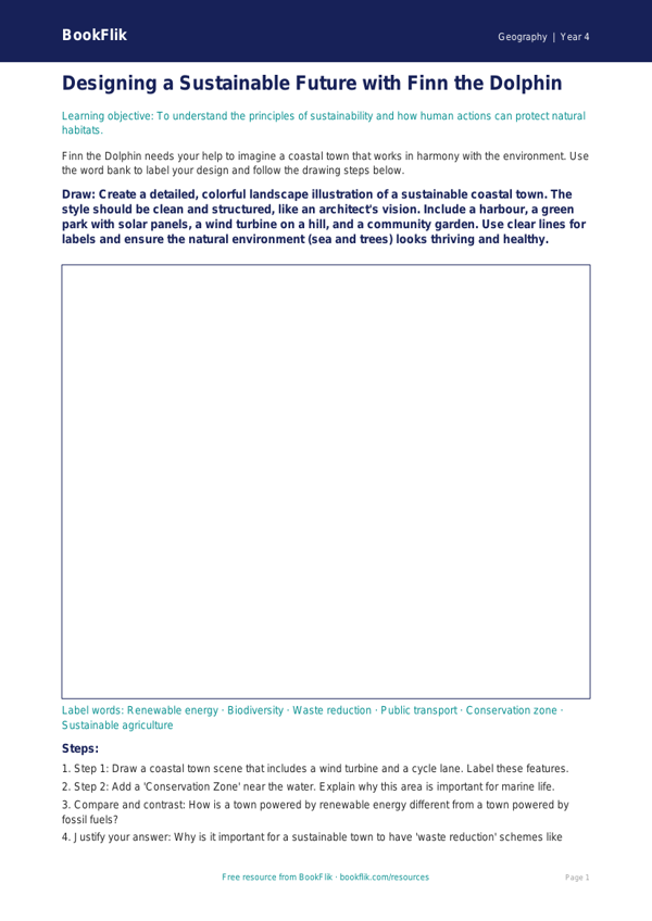 Free Sustainability Drawing Sheet | Grade 3 | Geography | BookFlik worksheet preview — Geography Sustainability