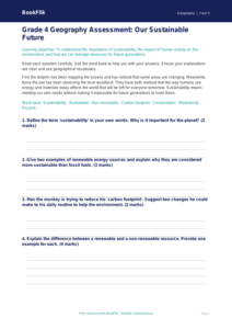 Free Sustainability Assessment | Grade 4 | Geography | BookFlik