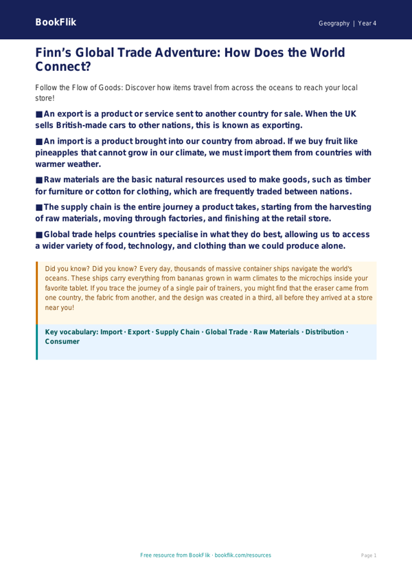 Free Trade Poster | Grade 3 | Geography | BookFlik worksheet preview — Geography Trade