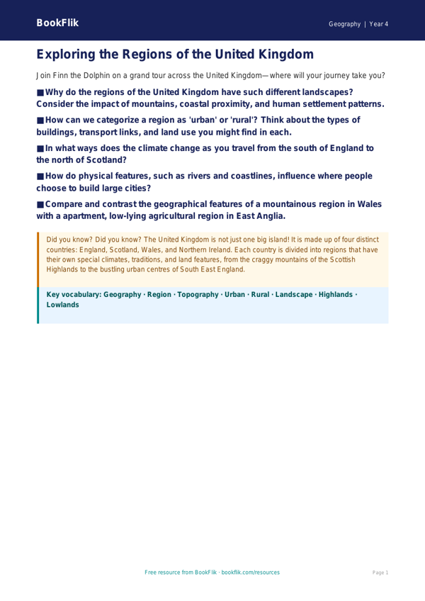 United Kingdom Regions Geography Lesson | Grade 3 | BookFlik worksheet preview — Geography Uk Regions