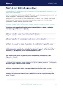 UK Regions Geography Quiz for Grade 3 | BookFlik Resources