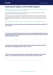 UK Regions Geography Worksheet for Grade 3 | BookFlik