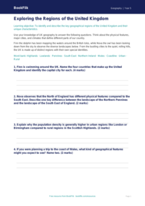 UK Regions Worksheet for Grade 4 | Geography Lesson | BookFlik