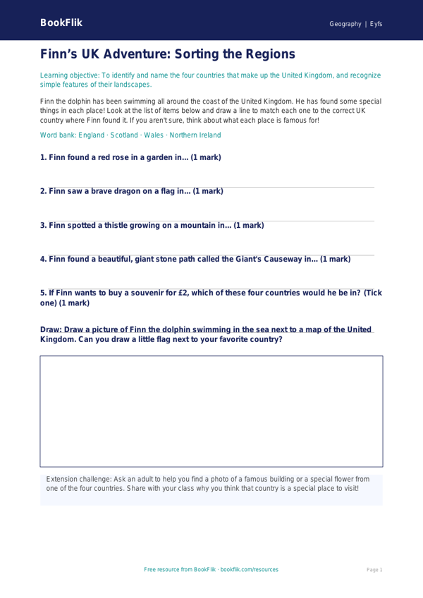 Exploring the UK: Geography Activity Sheet for Pre-K | BookFlik worksheet preview — Geography Uk Regions