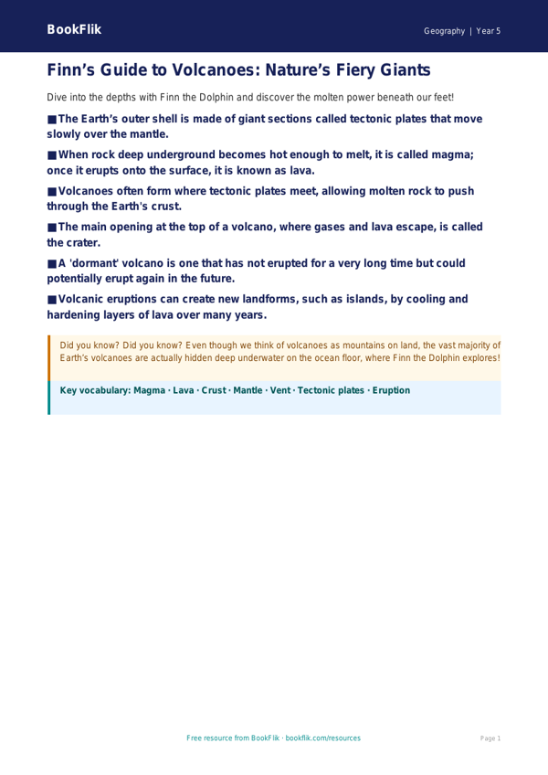 Free Volcanoes Poster | Grade 4 | Geography | BookFlik worksheet preview — Geography Volcanoes
