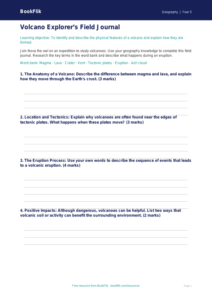 Free Volcanoes Template | Grade 4 | Geography | BookFlik