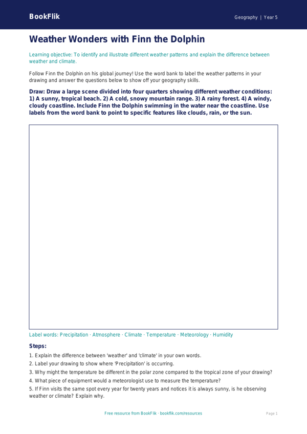 Free Weather And Climate Drawing Sheet | Grade 4 | Geography | BookFlik worksheet preview — Geography Weather And Climate