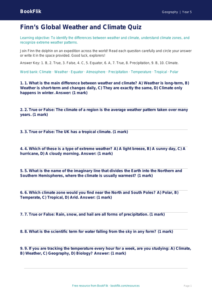 Free Weather And Climate Quiz | Grade 4 | Geography | BookFlik