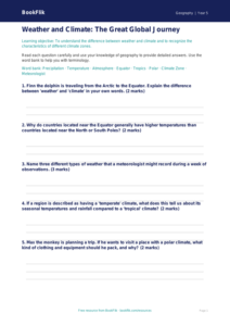 Free Weather And Climate Worksheet | Grade 4 | Geography | BookFlik