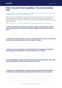 Free Ancient China Activity Sheet | Grade 3 | History | BookFlik