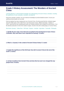 Free Ancient China Assessment | Grade 3 | History | BookFlik