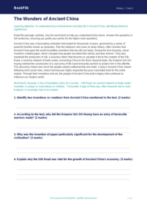 Free Ancient China Comprehension | Grade 3 | History | BookFlik
