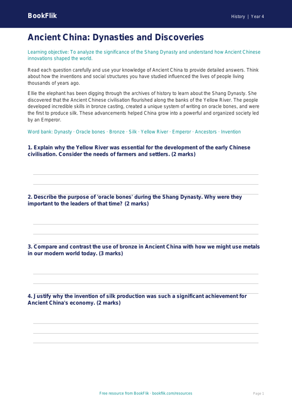 History ancient china worksheet grade 3 greater depth worksheet preview — History Ancient China