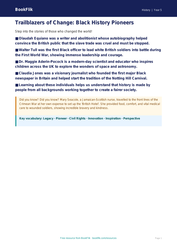 Free Black History Poster | Grade 4 | History | BookFlik worksheet preview — History Black History