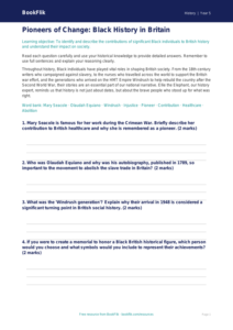 Free Black History Worksheet | Grade 4 | History | BookFlik