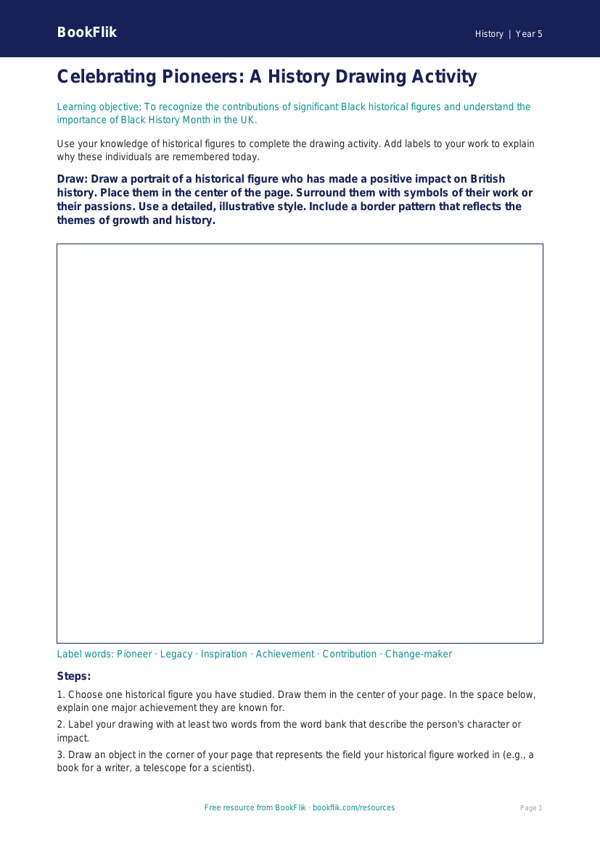 Free Black History Month Drawing Sheet | Grade 4 | History | BookFlik worksheet preview — History Black History Month