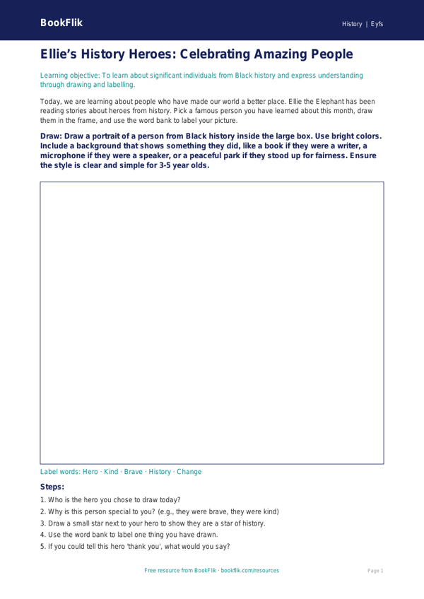 Free Black History Month Drawing Sheet | Pre-K | History | BookFlik worksheet preview — History Black History Month