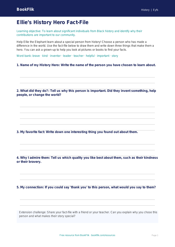 Free Black History Month Template | Pre-K | History | BookFlik worksheet preview — History Black History Month