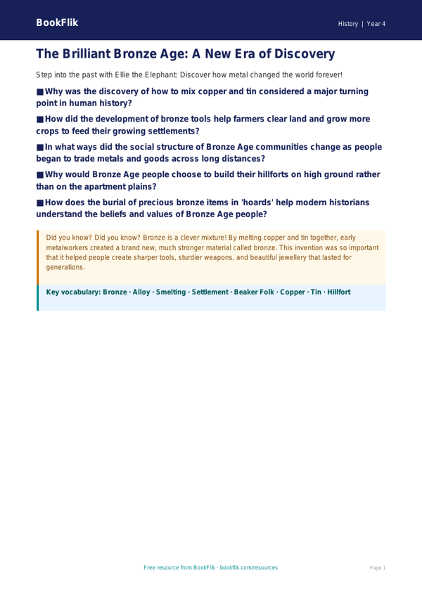Free Bronze Age Poster | Grade 3 | History | BookFlik worksheet preview — History Bronze Age