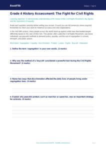 Free Civil Rights Assessment | Grade 4 | History | BookFlik