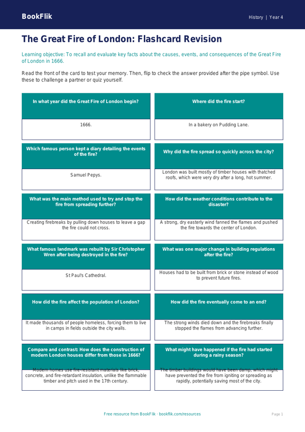 History great fire of london flashcards grade 3 greater depth worksheet preview — History Great Fire Of London