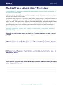 Great Fire of London Assessment | Grade 4 History Worksheet | BookFlik