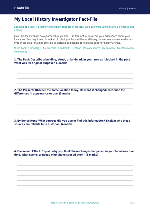 History local history template grade 3 greater depth worksheet preview — History Local History