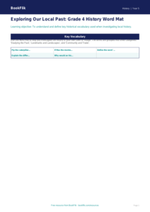Free Local History Word Mat | Grade 4 | History | BookFlik