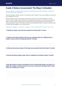 Free Maya Civilisation Assessment | Grade 3 | History | BookFlik