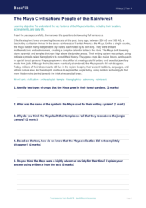 Free Maya Civilization Comprehension | Grade 3 | History | BookFlik