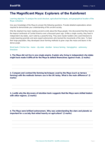 Free Maya Civilisation Worksheet | Grade 3 | History | BookFlik