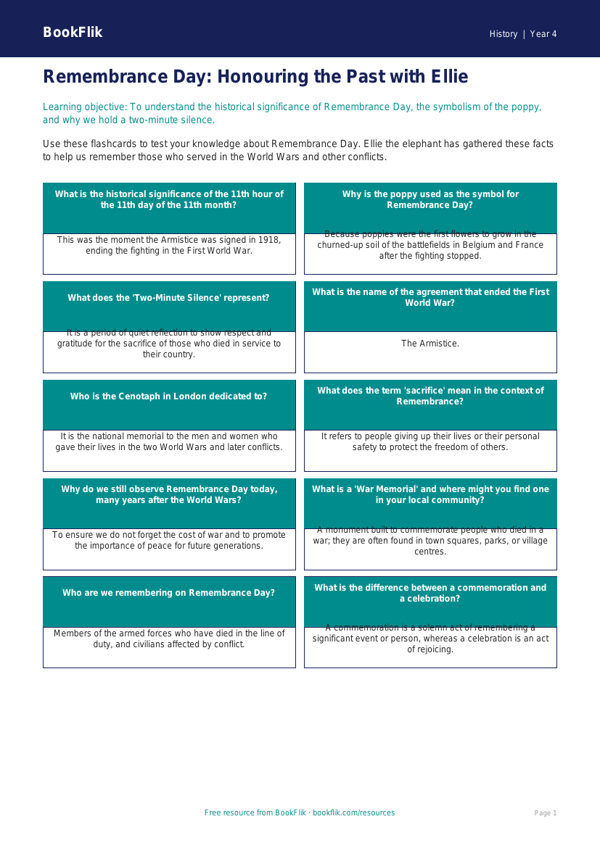 History remembrance day flashcards grade 3 greater depth worksheet preview — History Remembrance Day