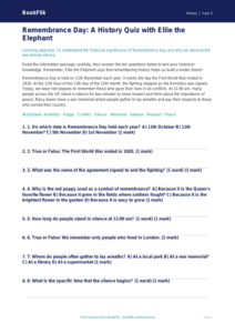 Free Remembrance Day Quiz | Grade 4 | History | BookFlik