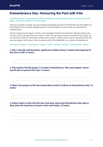 Free Remembrance Day Worksheet | Grade 4 | History | BookFlik